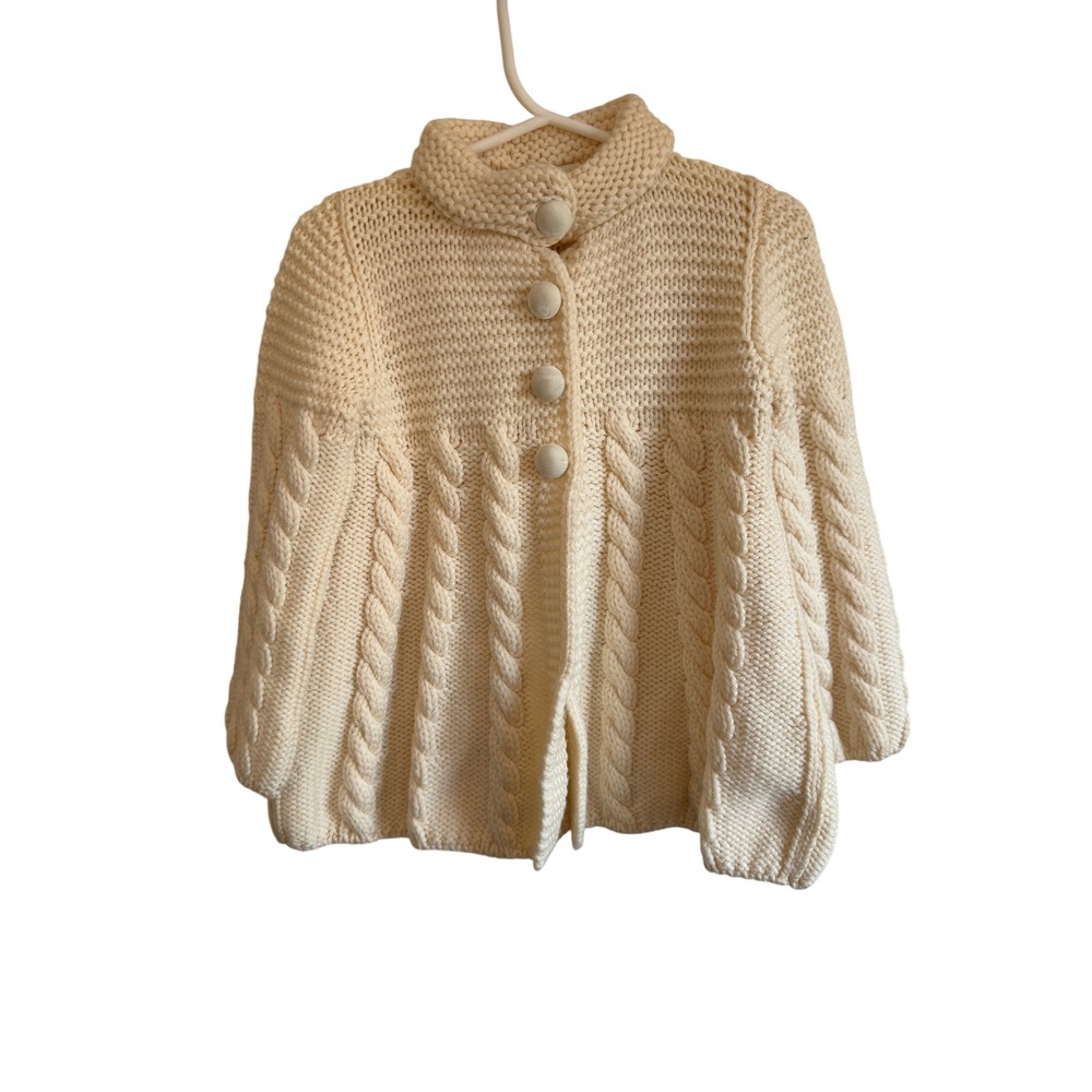 Monnalisa Chic Kids Cream Cable Knit Woolen Cardigan Sweater Made in Italy 12M